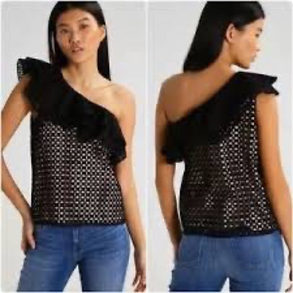 Jcrew black one shoulder eyelet top